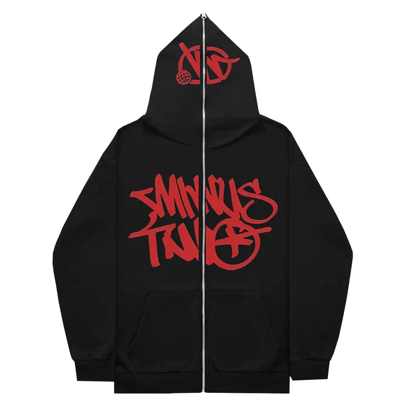 Hoodie Minus Two Full Zip - Black Red
