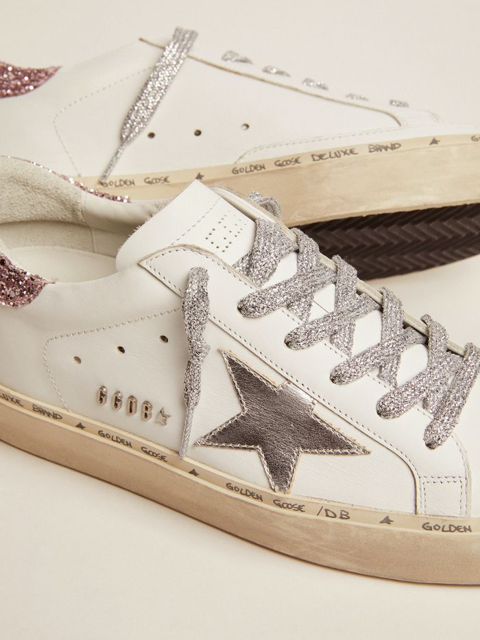 Hi Star Sneakers With Silver Laminated Leather Star And Quartz-pink Glitter Heel Tab