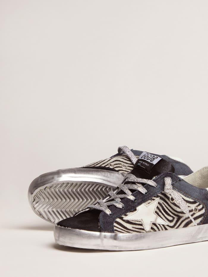 Lab Limited Edition Super-star Sneakers In Denim, Zebra-print Pony Skin And Suede
