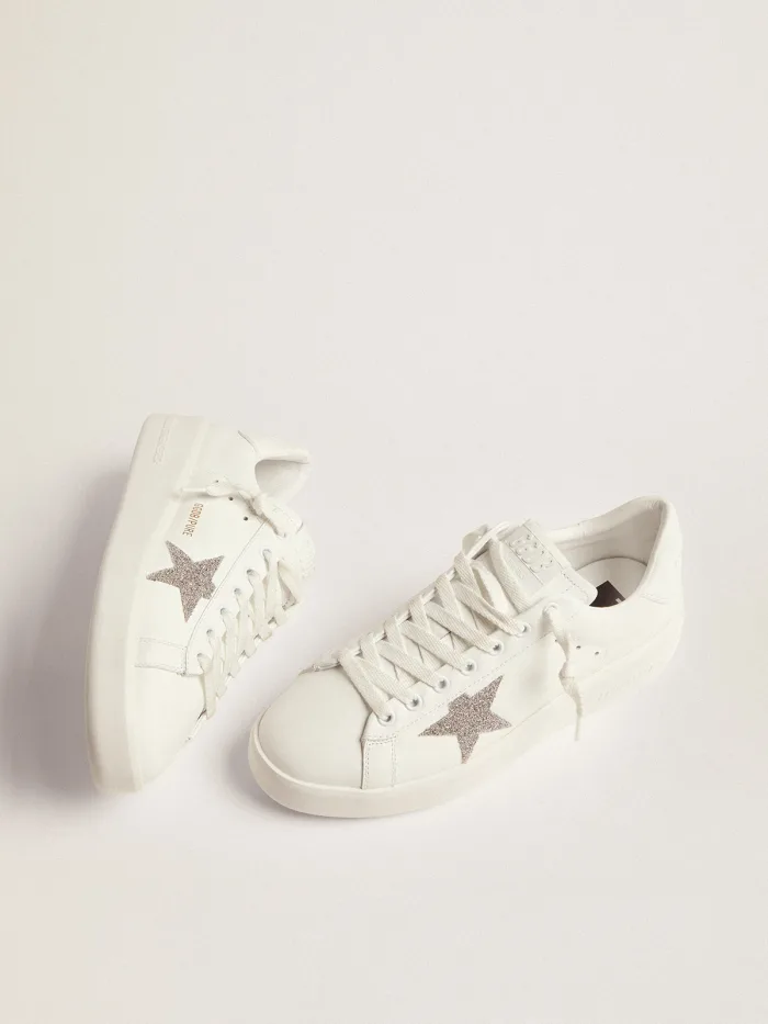 Purestar Sneakers In White Leather With Silver-colored Crystal Star