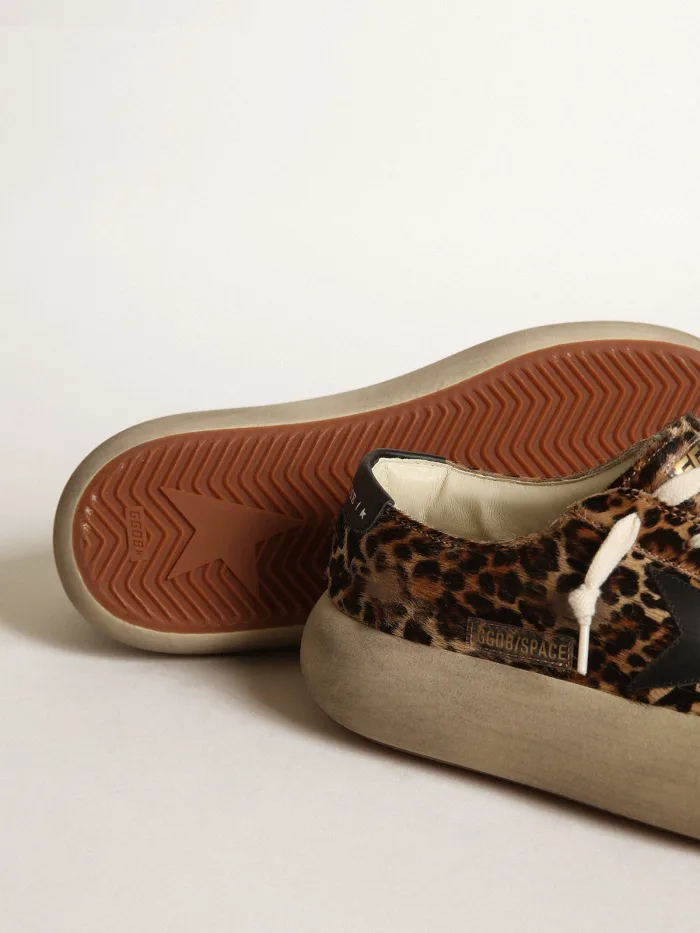 Women's Space-star Shoes In Leopard-print Pony Skin With Black Leather Star And Heel Tab