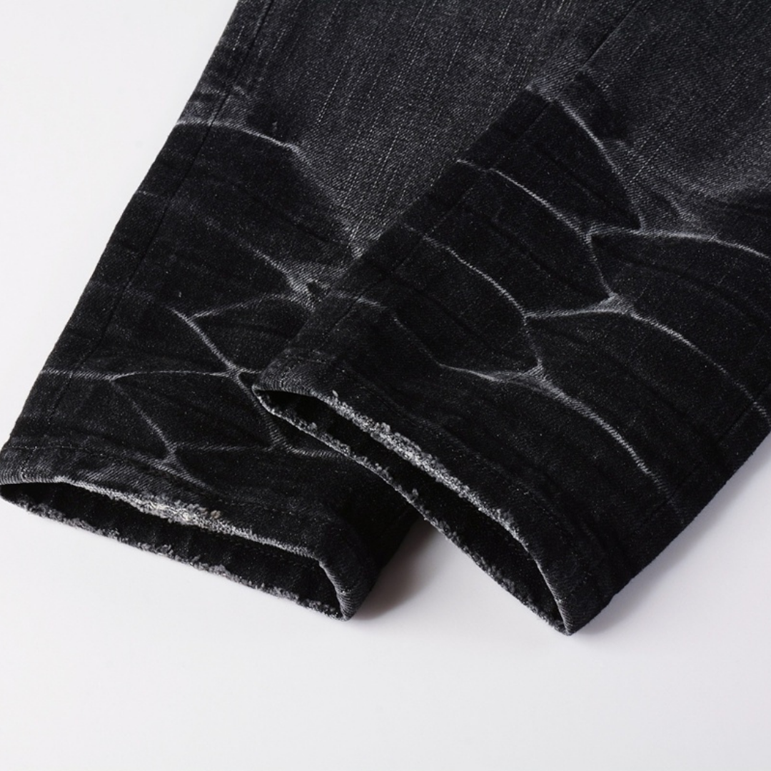 Amr Staggered Black Jeans