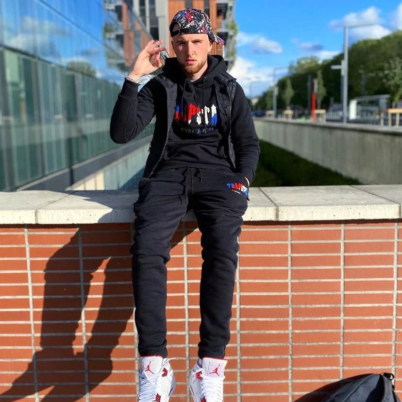 Trapstar Chenille Decoded Hooded Tracksuit - Black Revolution