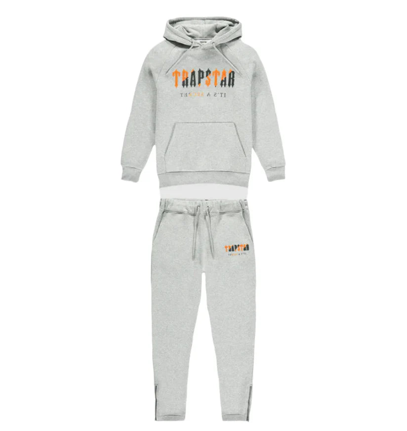 Trapstar Chenille Decoded Hooded Tracksuit - Grey/Orange