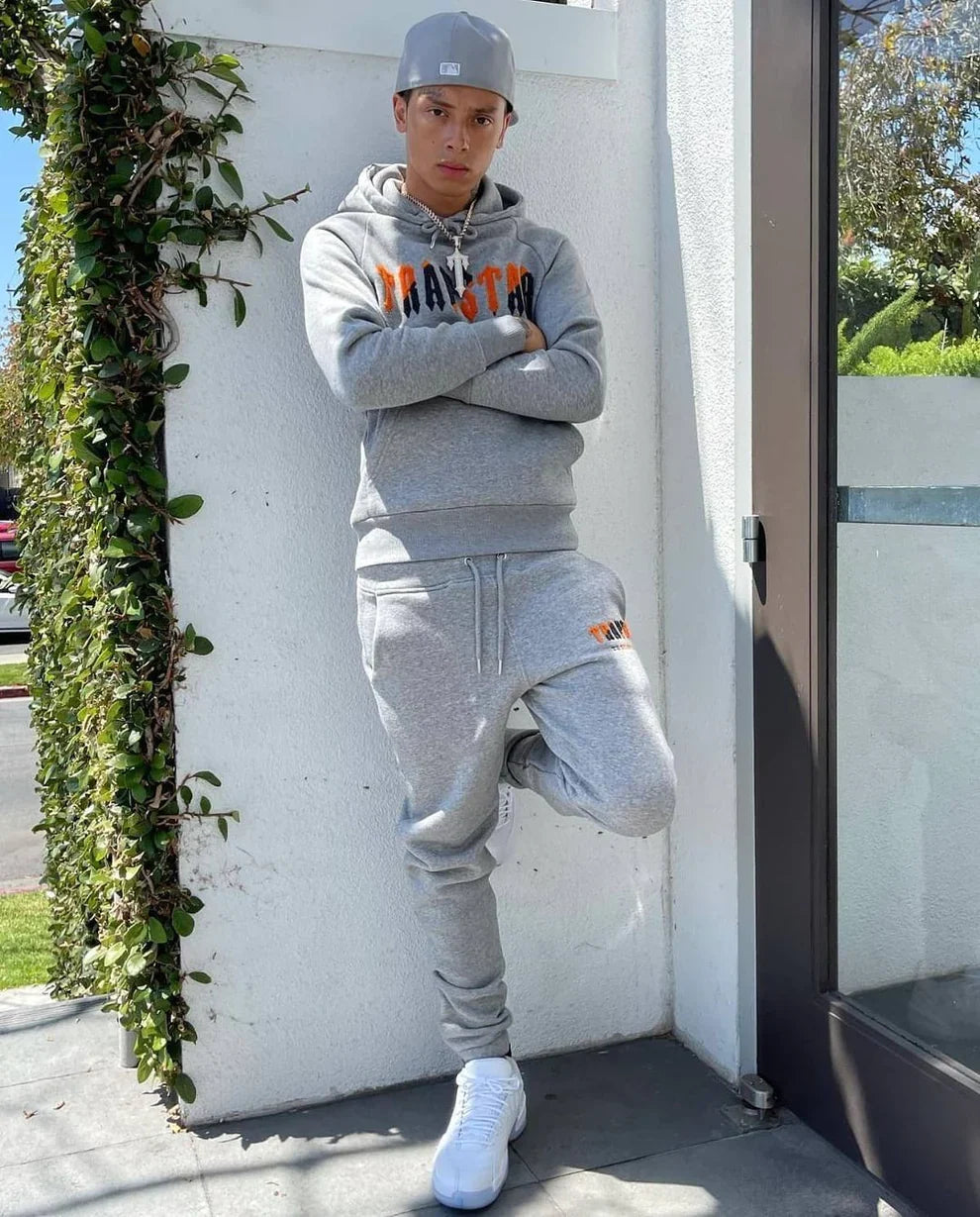 Trapstar Chenille Decoded Hooded Tracksuit - Grey/Orange