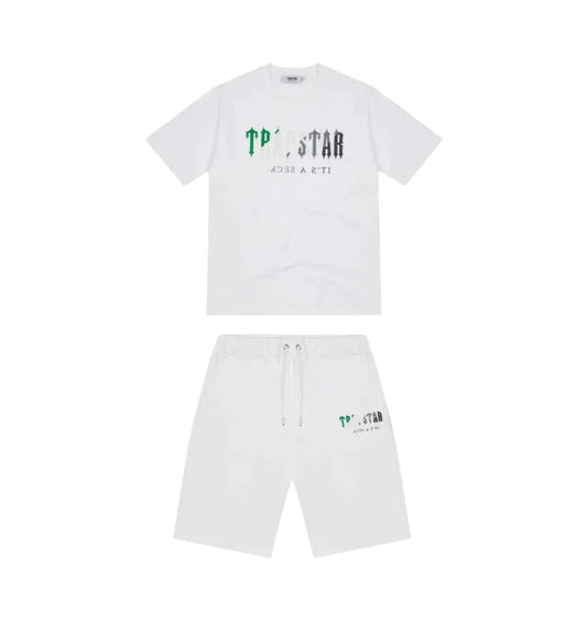 Trapstar Chenille Decoded Short Set White - Green