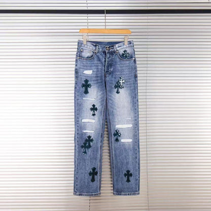 CHROME HEARTS BLACK CROSS PATCH JEANS DENIM