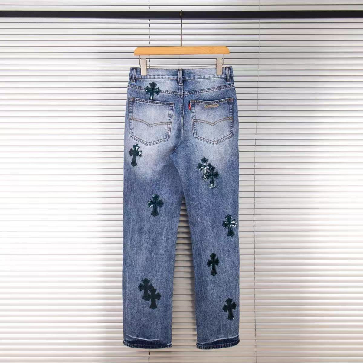 CHROME HEARTS BLACK CROSS PATCH JEANS DENIM