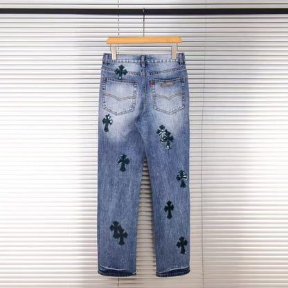 CHROME HEARTS BLACK CROSS PATCH JEANS DENIM