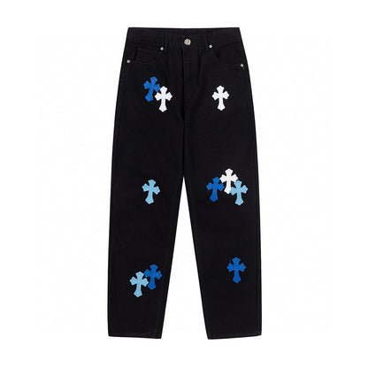 CHROME HEARTS BLUE CROSS PATCH JEANS BLACK