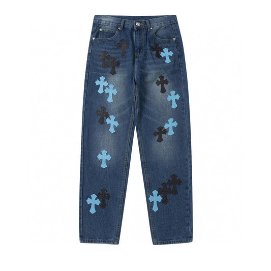 CHROME HEARTS BLUE CROSS PATCH JEANS DENIM