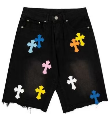 CHROME HEARTS MULTICOLOR CROSS PATCH JORTS BLACK