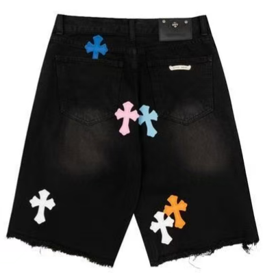 CHROME HEARTS MULTICOLOR CROSS PATCH JORTS BLACK