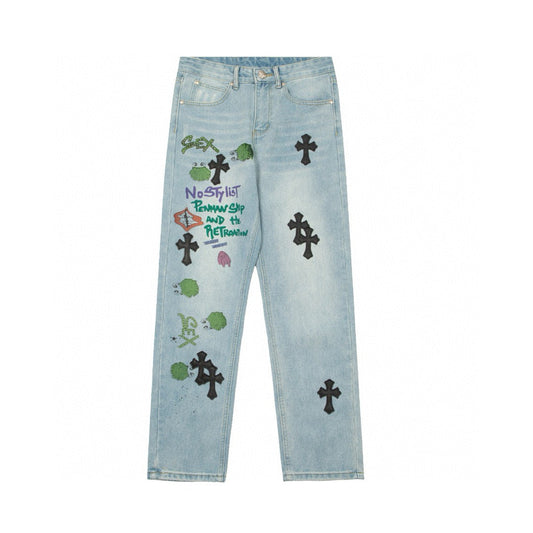 CHROME HEARTS SEX EMBROIDERED JEANS BLUE