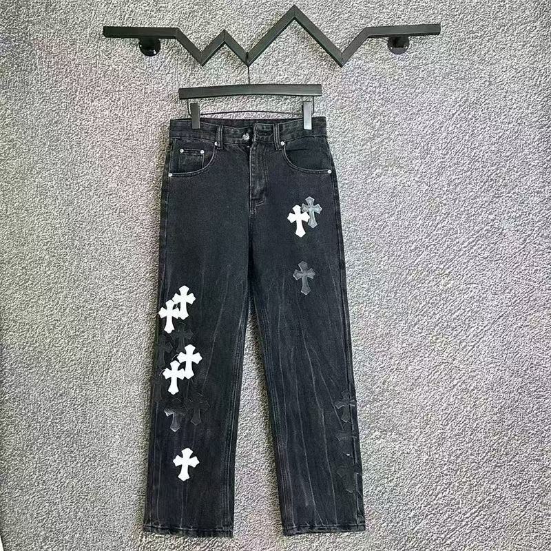CHROME HEARTS WHITE CROSS PATCH JEANS BLACK
