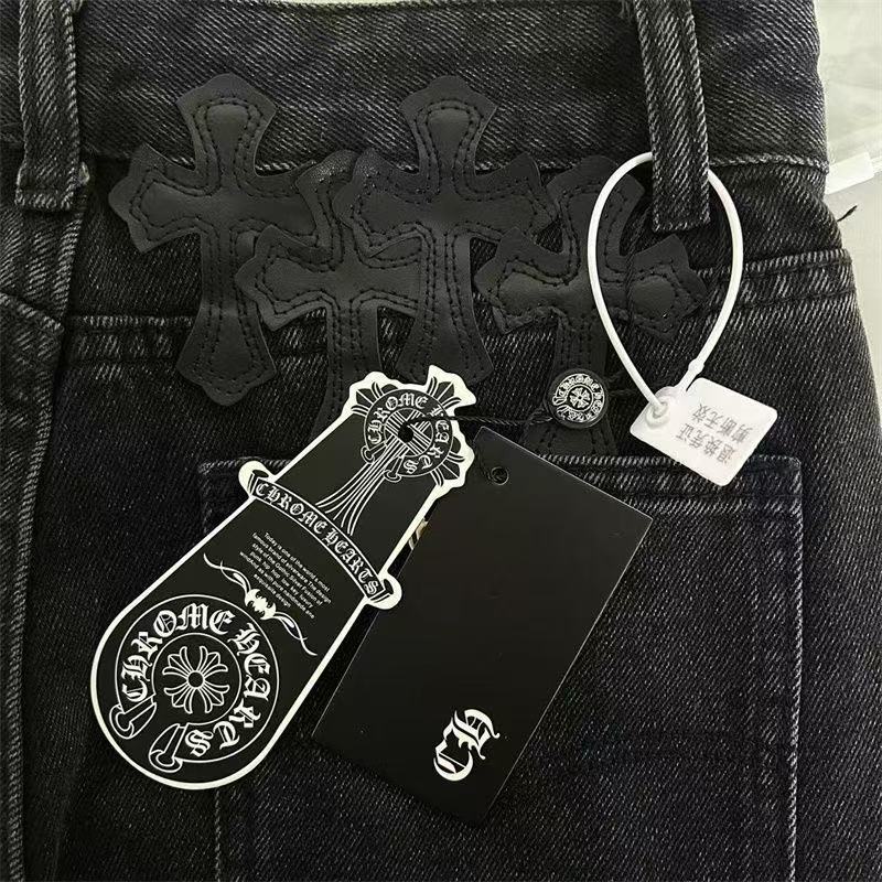 CHROME HEARTS WHITE CROSS PATCH JEANS BLACK