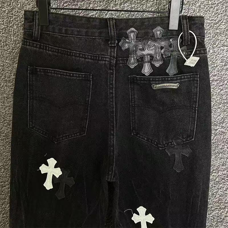 CHROME HEARTS WHITE CROSS PATCH JEANS BLACK