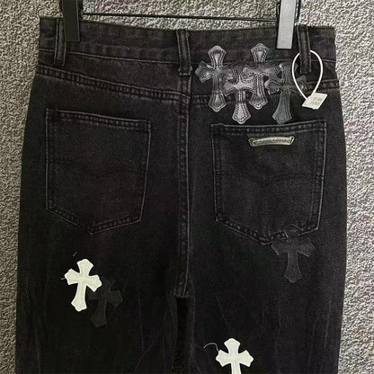 CHROME HEARTS WHITE CROSS PATCH JEANS BLACK