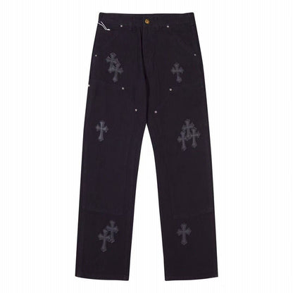CHROME HEARTS BLACK DOUBLE KNEE CARPENTER JEANS