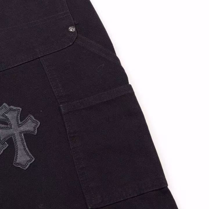 CHROME HEARTS BLACK DOUBLE KNEE CARPENTER JEANS