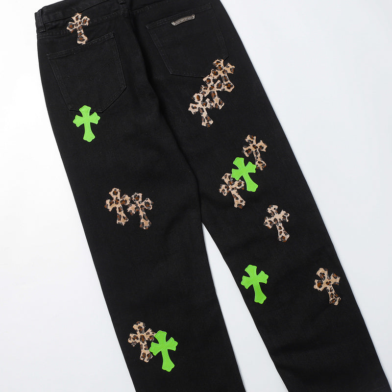 CHROME HEARTS JEANS BLACK GREEN LEOPARD