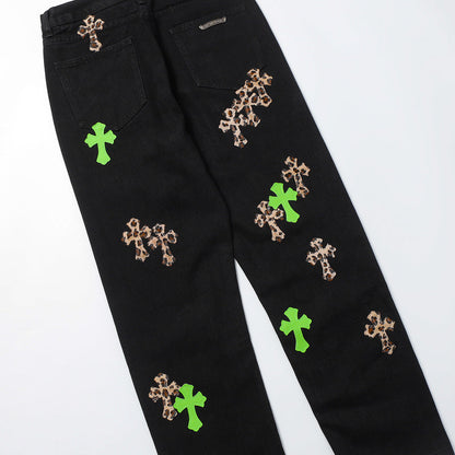 CHROME HEARTS JEANS BLACK GREEN LEOPARD