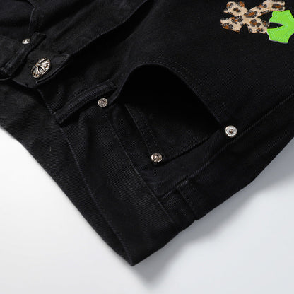 CHROME HEARTS JEANS BLACK GREEN LEOPARD