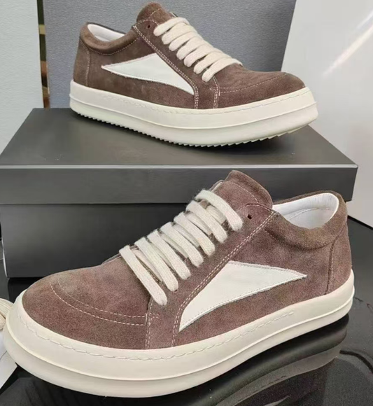 Rick Owens Brown Suede Low-Top Sneakers