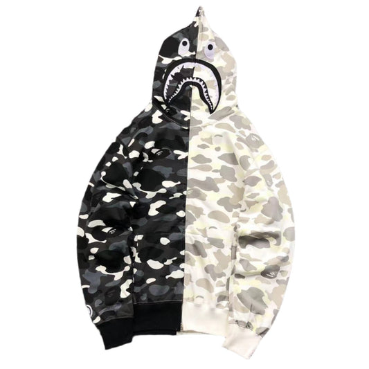 BAPE CITY CAMO HALF SHARK FULL ZIP HOODIE WHITE/BLACK