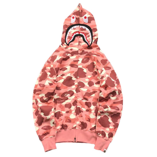 BAPE x BARBIE DOT CAMO SHARK FULL ZIP HOODIE PINK