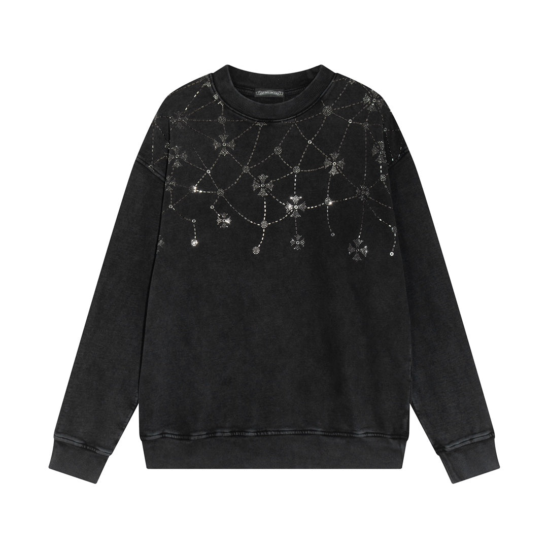 CHROME HEARTS RHINESTONE NETWORK SWEATSHIRT WASHED BLACK