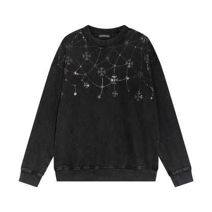 CHROME HEARTS RHINESTONE NETWORK SWEATSHIRT WASHED BLACK