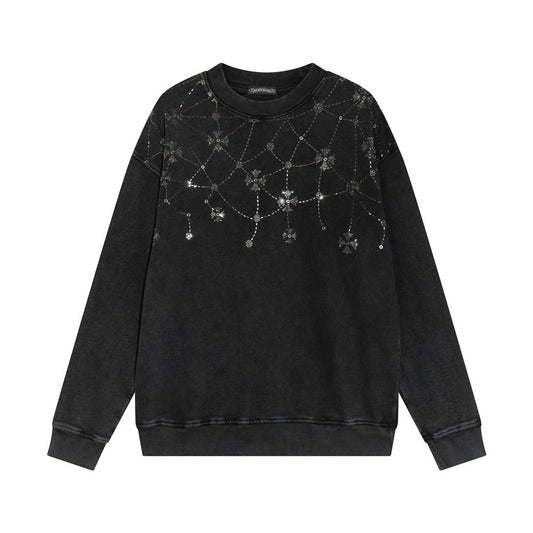 CHROME HEARTS RHINESTONE NETWORK SWEATSHIRT WASHED BLACK