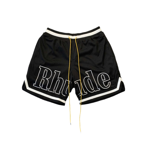 RHUDE COURT LOGO SHORTS BLACK/WHITE
