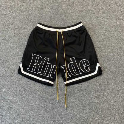 RHUDE COURT LOGO SHORTS BLACK/WHITE