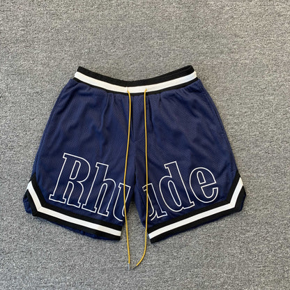 RHUDE COURT LOGO SHORTS NAVY