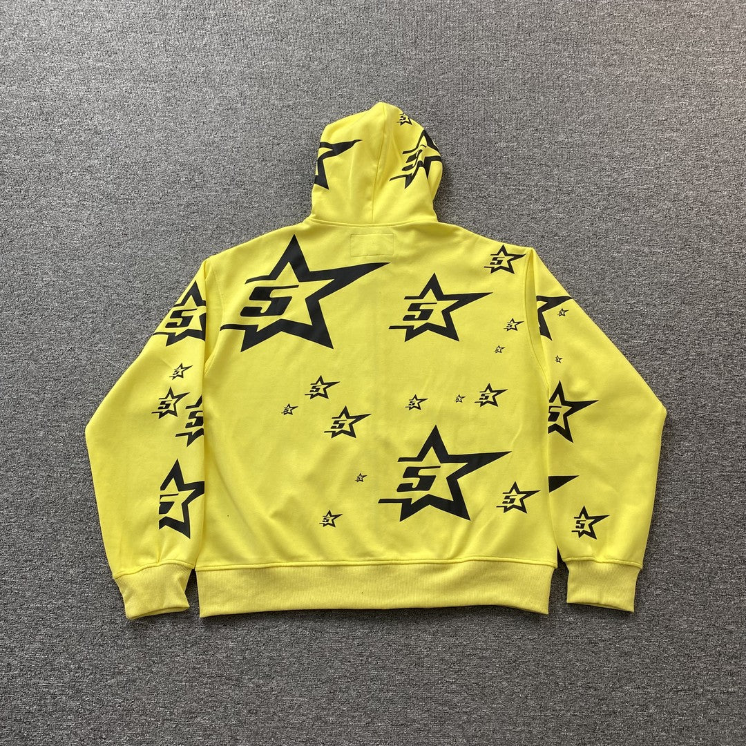 SP5DER DOUBLE LAYER 5 STAR ZIP HOODIE YELLOW
