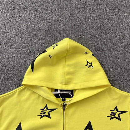 SP5DER DOUBLE LAYER 5 STAR ZIP HOODIE YELLOW