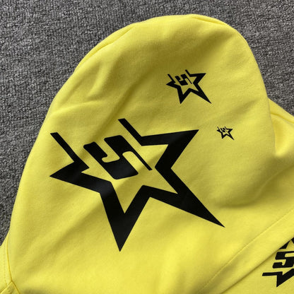 SP5DER DOUBLE LAYER 5 STAR ZIP HOODIE YELLOW
