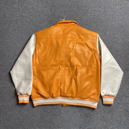 SP5DER LEATHER VARSITY JACKET ORANGE