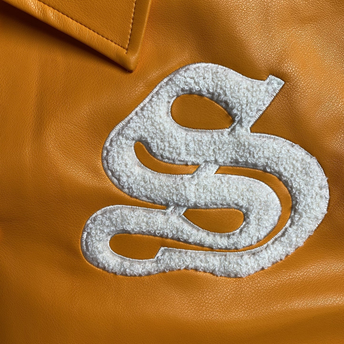 SP5DER LEATHER VARSITY JACKET ORANGE