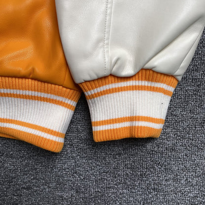 SP5DER LEATHER VARSITY JACKET ORANGE