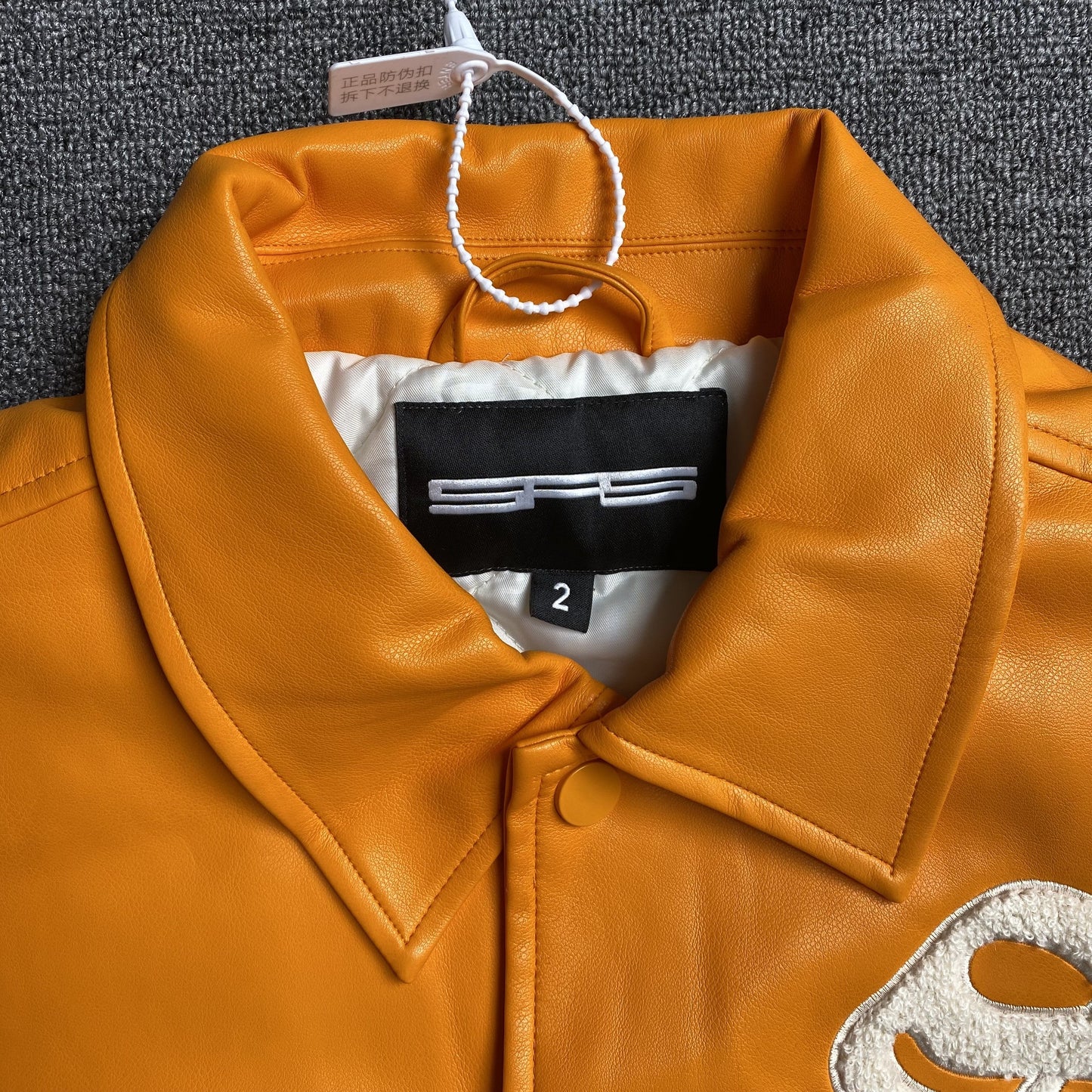 SP5DER LEATHER VARSITY JACKET ORANGE