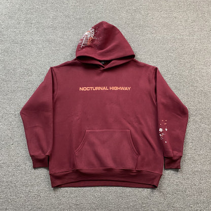 SP5DER NOCTURNAL HIGHWAY HOODIE BURGUNDY