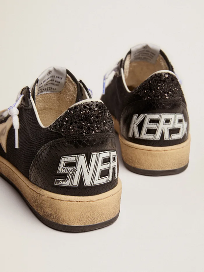 Black Canvas Ball Star Sneakers With Platinum-colored Star