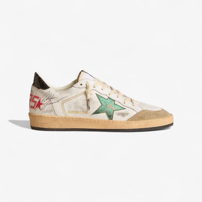 Golden Goose Ball Star Sneaker – Green Glitter & Vintage White