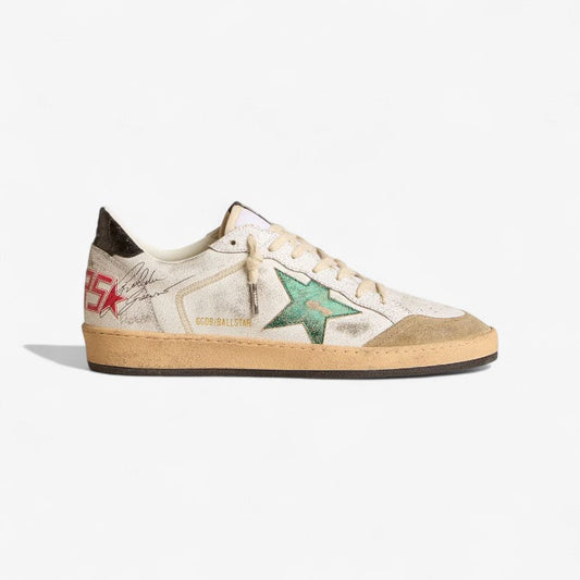 Golden Goose Ball Star Sneaker – Green Glitter & Vintage White