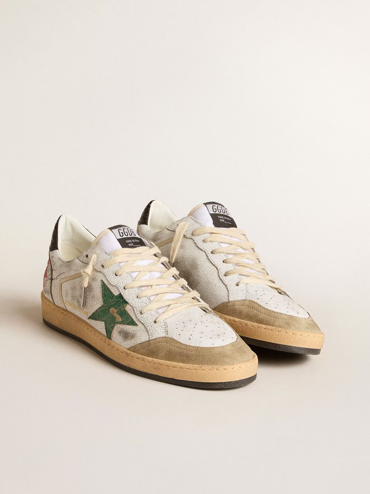 Golden Goose Ball Star Sneaker – Green Glitter & Vintage White