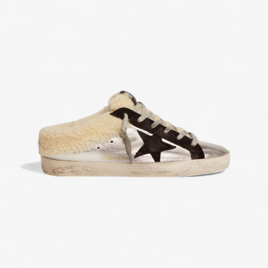 Golden Goose Metallic Mule Superstar with Shearling
