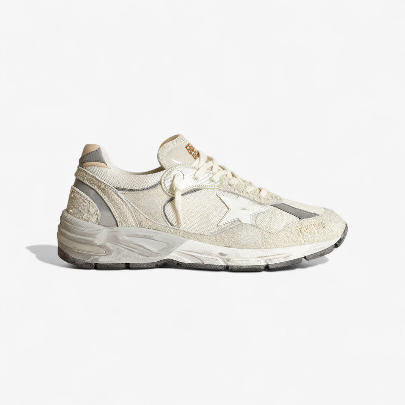 Golden Goose Running Sole Sneaker in White with Distressed Details